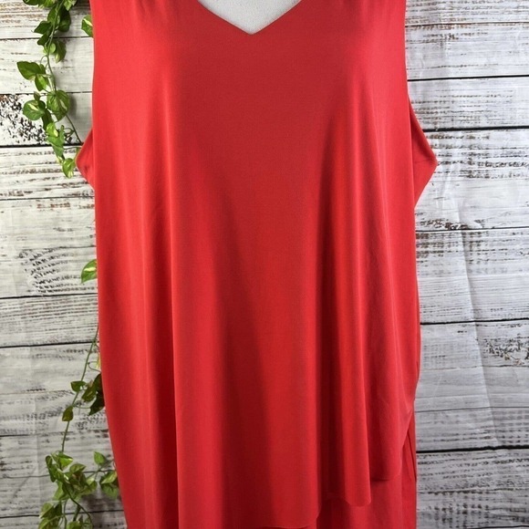 Susan Graver Dress Large Pet Fire Orange Lagenlook Layered Knee Stretch Cocktail - Picture 8 of 13